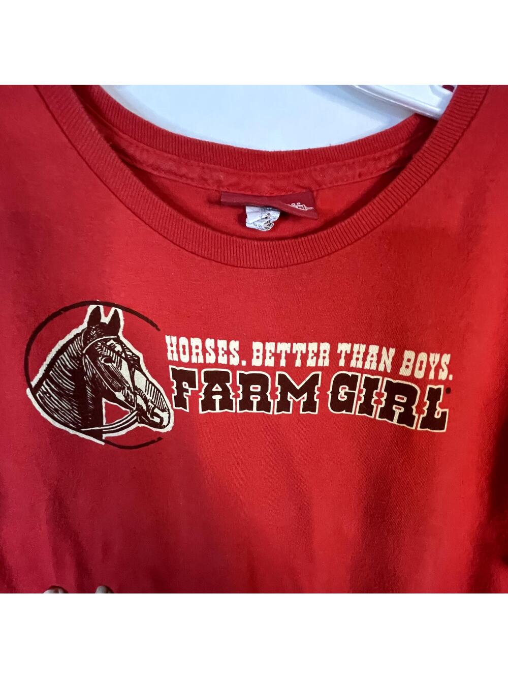 Farm Girl Women's Large Red Graphic T-Shirt Horses Better Than Boys